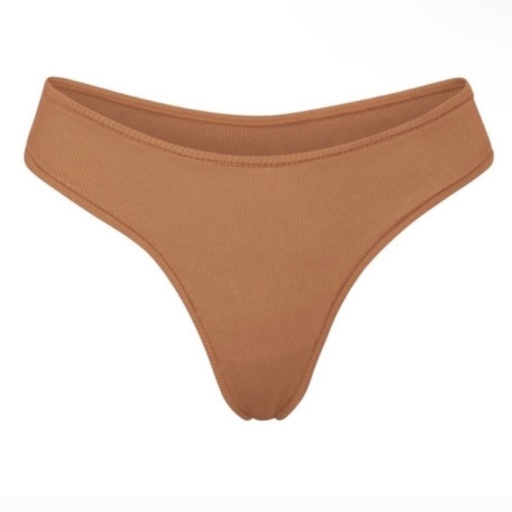 SKIMS | NWT Women's Cotton Jersey Dipped Thong Panty,‎ Camel, Size 4X